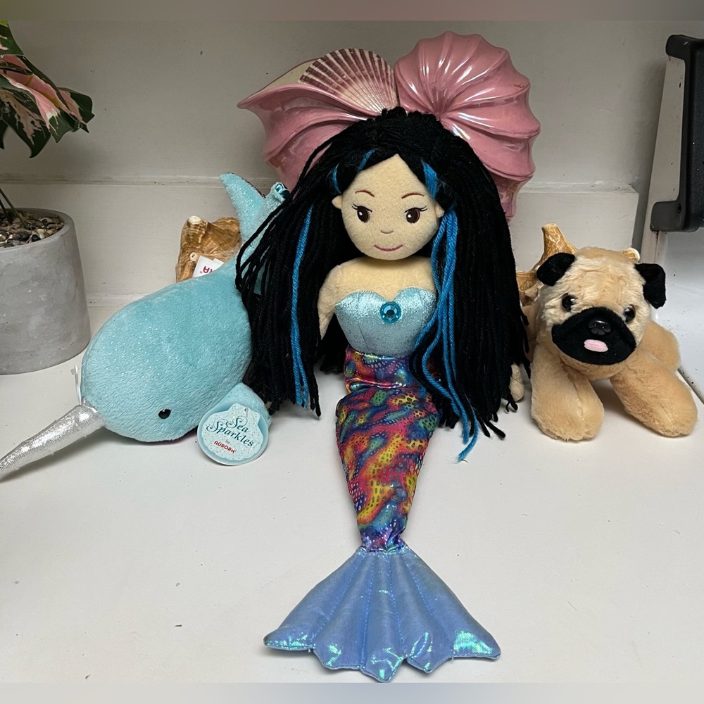 Aurora World Morgana Mermaid 18”, Pug Puppy & Shimmers Blue Narwahl